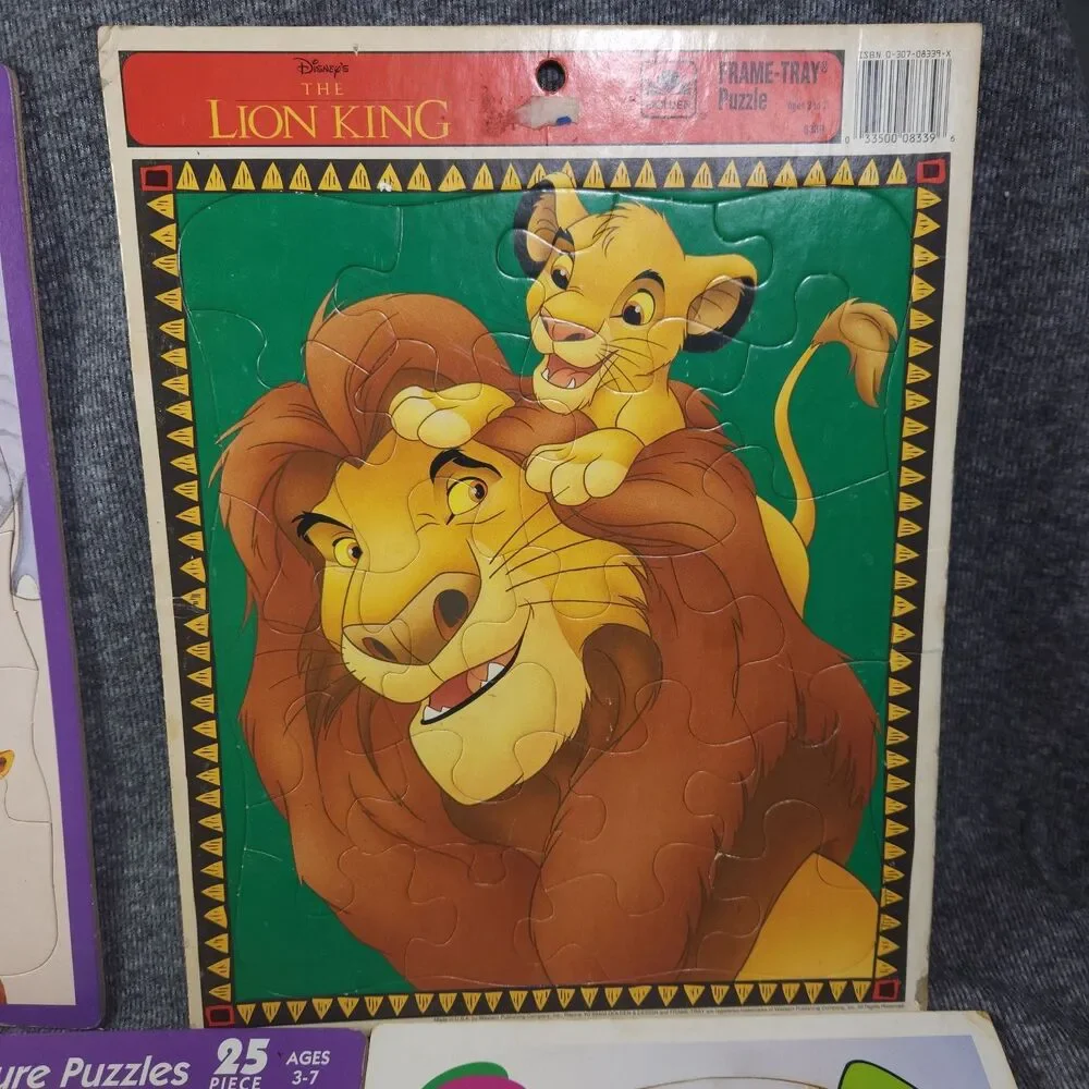 Disney Lion King Mufasa Barney The Dinosaur Puzzle Patch Picture Puzzles Lot